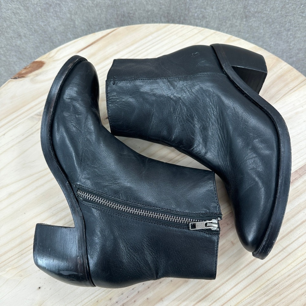 Frye Rosalia Shimmer Black Leather Ankle Boots Block Heel Zip Booties Womens 9 - Picture 9 of 16